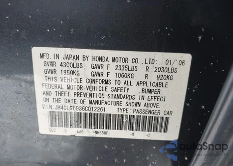 2006 Acura Tsx from USA, damaged, VIN JH4CL96936C012261